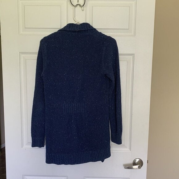 LL Bean Womens Cardigan Small Knit Open Front Sweater Long Sleeve Blue White Dot - Picture 5 of 10